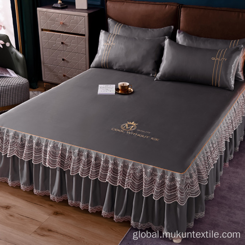 Bed Skirt Set Fitted Bed Skirts 100% ice Silk Pattern bed skirts Supplier